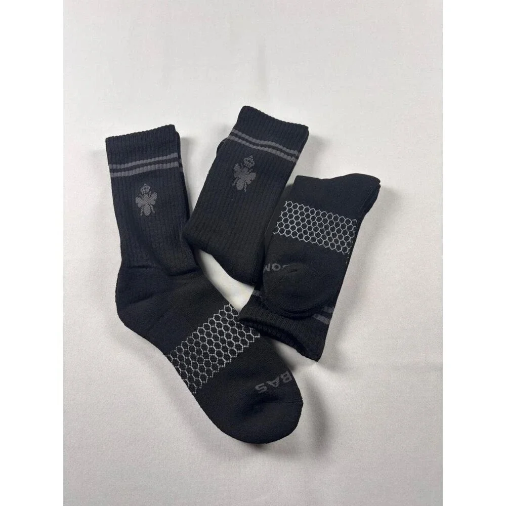 Bombas Manchester CityCrew Socks Black Grey Bee Crest Honeycomb Arch Support 3PK